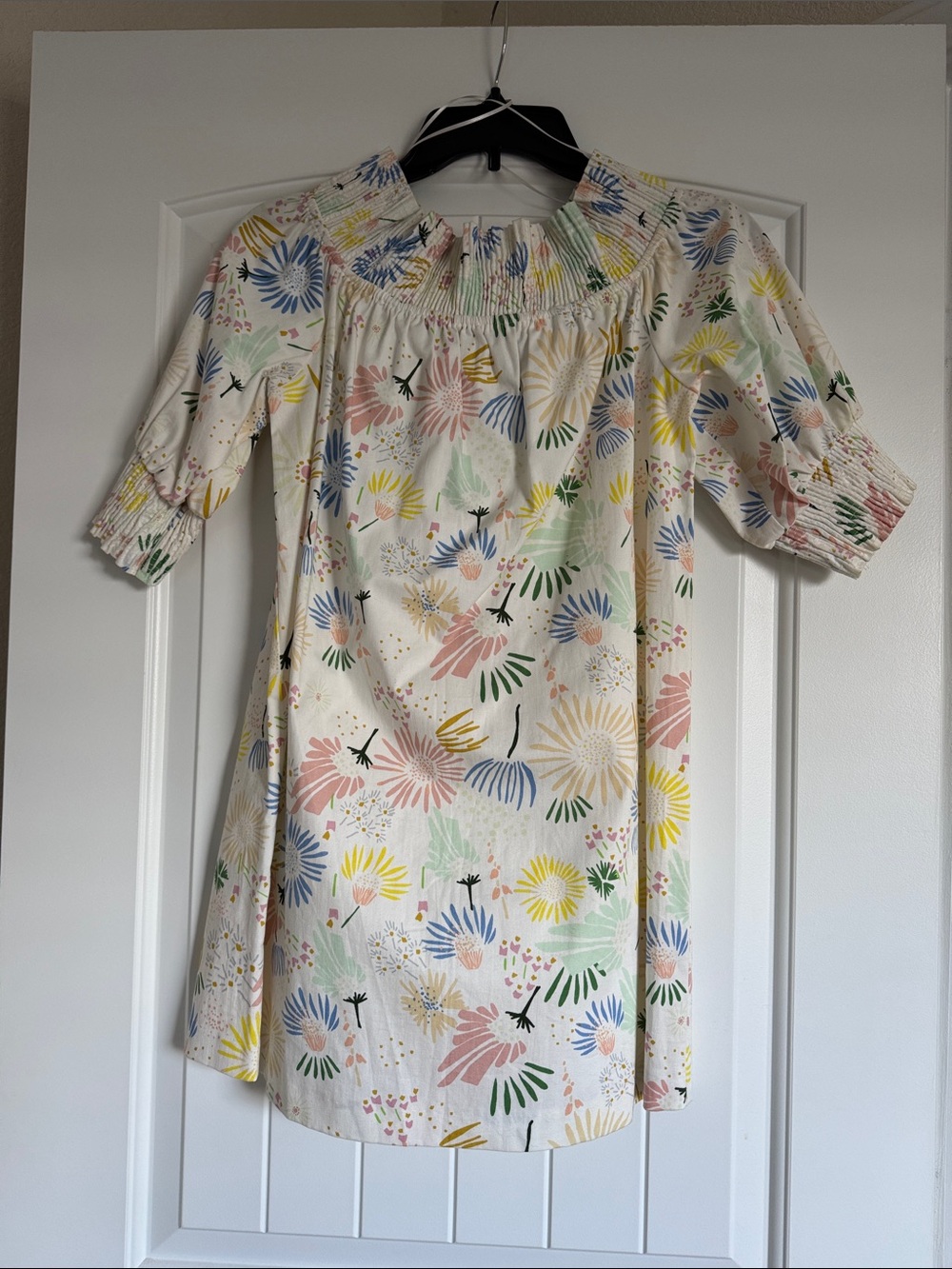 Zara Cream Floral Smocked-Top Casual Dress with Pastel Print
